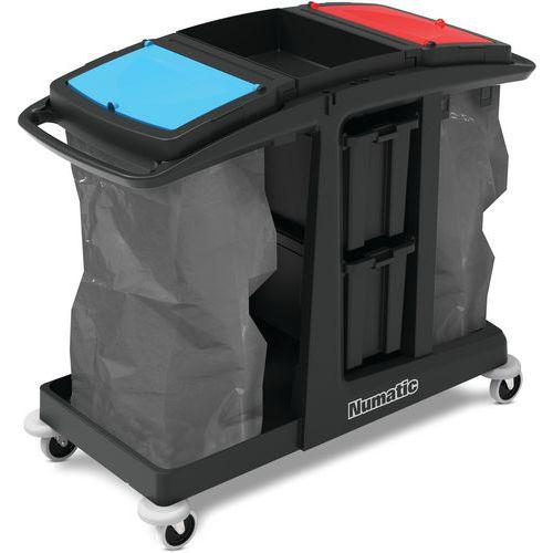 Illustration de : Chariot avec plateforme, tiroirs, 2 collecteurs de déchets