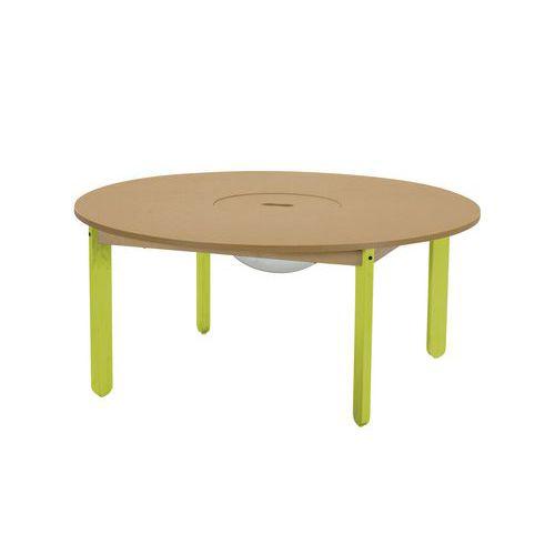 Illustration de : Table Lili ronde, plateau hêtre avec bac, piétement bois couleur
