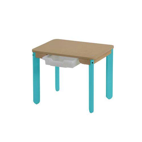 Illustration de : Table Lili rectangle plateau hêtre avec casier, piétement bois couleur