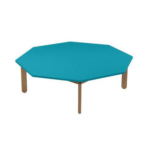 Illustration de : Table Lili octogonale, plateau couleur, piétement bois hêtre