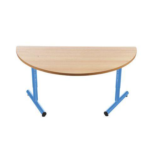 Illustration de : Table régl. Chloé 1/2 lune pied dégag. Lat. plat. hêtre - Mobidecor
