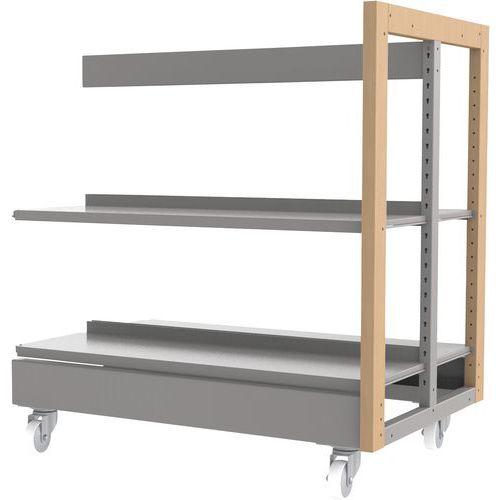 Illustration de : Rayonnage double face sur roulettes structure bois/métal Ellipse- Manutan Expert