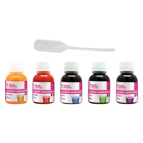Illustration de : Barquette 5 flacons colorants bougie assorties 27 ml - Graine créative