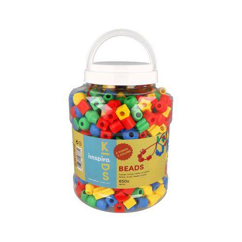 Illustration de : Perles plastique forme/couleur assorties x650 + 6 lacets - Innspiro