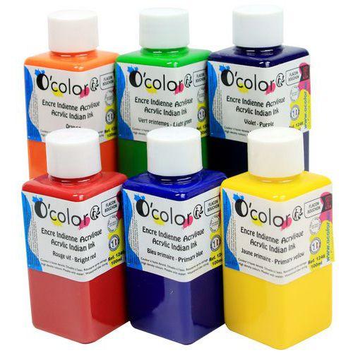 Illustration de : Encre de Chine couleurs assorties 6x100ml - O-Color