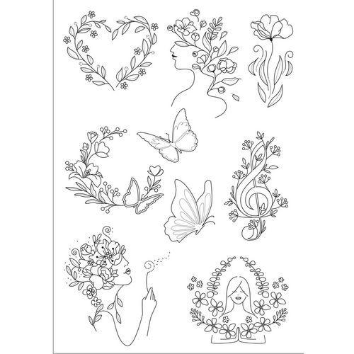 Illustration de : Tatoos à colorier 1 feuille A5 - Fleurs et papillons