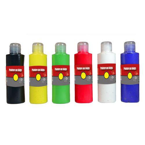 Illustration de : Assortiment 6 flacons 250ml gouache aux doigts couleurs vives