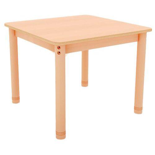 Illustration de : Table Classik carrée réglable T0 à T3 - piètement bois hêtre