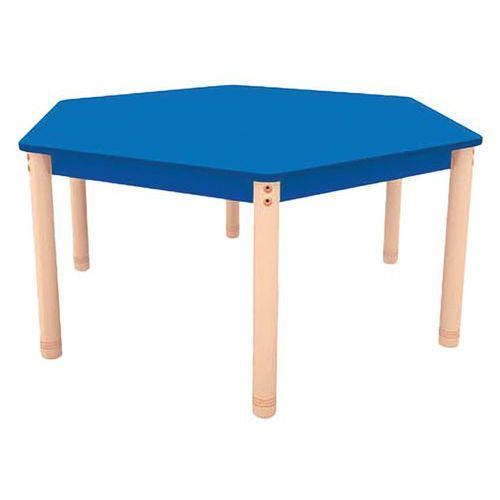 Illustration de : Table Classik hexagonale réglable T0 à T3 - piètement bois hêtre