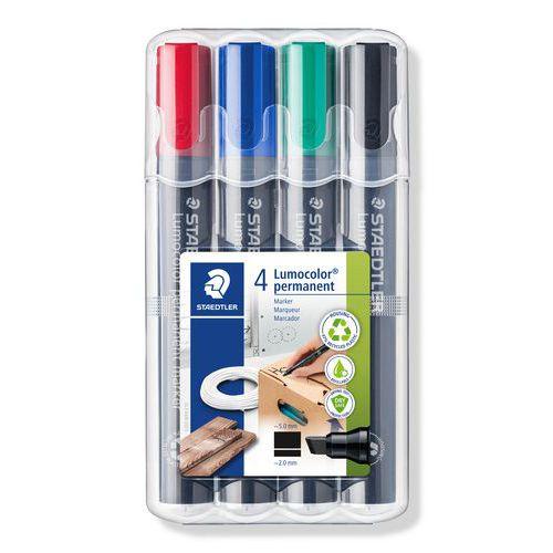Illustration de : Etui 4 marqueurs permanents pointe biseautée - Staedtler