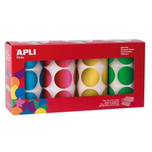 Illustration de : Ensemble 4 rouleaux de gommettes rondes Ø 33 mm - Apli Kids