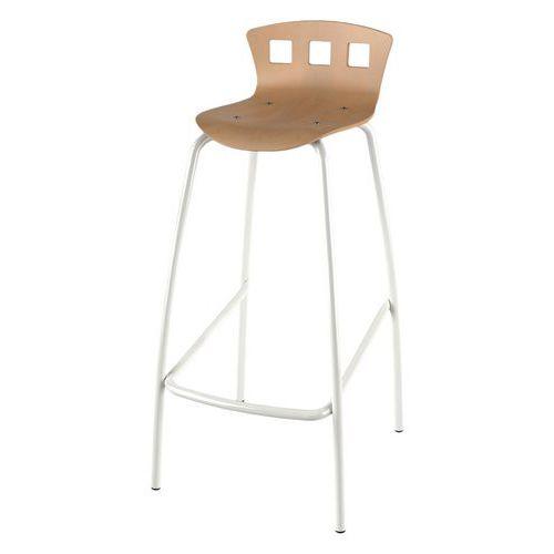 Tabouret 4 pieds hauteur 80 cm coque Caro bois naturel - blanc 9016 thumbnail image 1