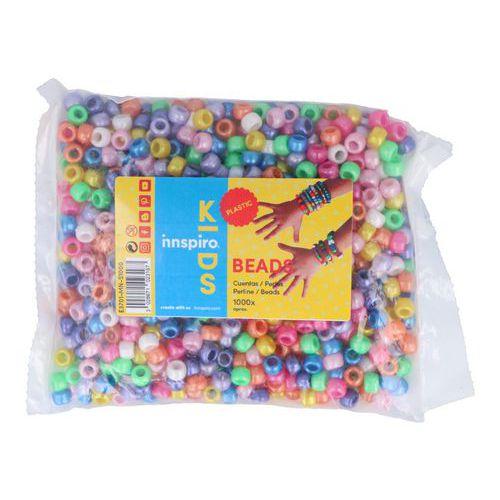 Illustration de : Sachet 1000 perles plastique gros trous Ø 9 mm nacrées - Innspiro