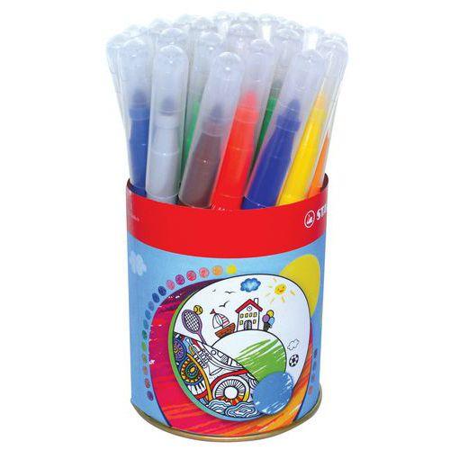 Illustration de : Pot métal 24 feutres power max couleurs assorties - Stabilo