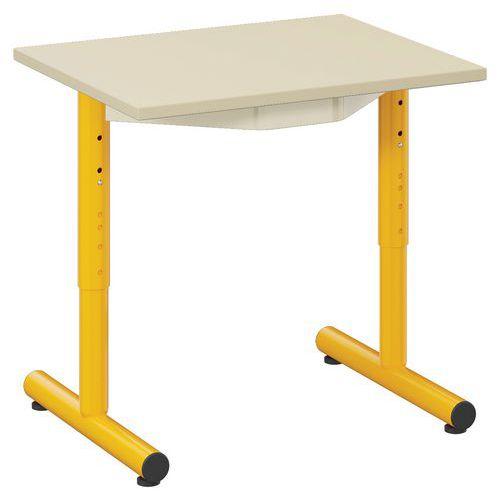 Illustration de : Table Frimousse 60x50 cm régl. T1 à T4 méla coquille jaune - Mobidecor