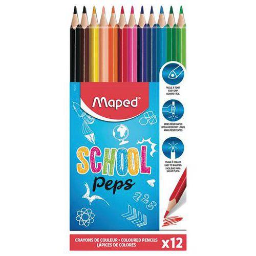 Illustration de : Etui 12 crayons couleurs résine 18cm Ø3,2mm school peps - Maped
