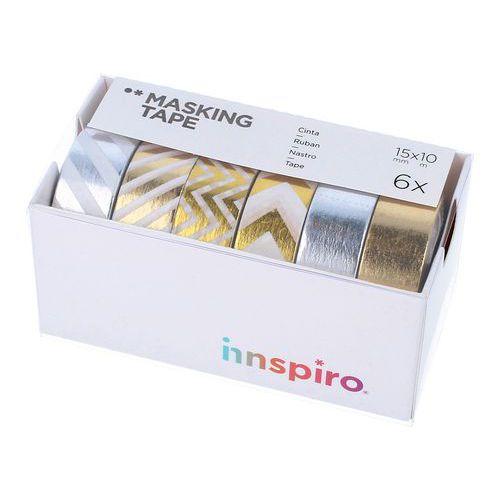 Illustration de : Lot 6 rouleaux masking tape doré/argenté 15 mm x 10 m - Innspiro