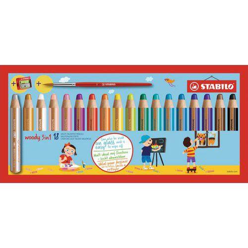 Illustration de : Etui 18 crayons woody+ 1 taille-crayon et 1 pinceau gratuits - Stabilo