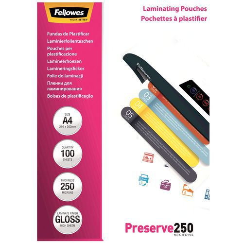 Pochettes De Plastification Fellowes Apex - Format A4 - Brillant - Pack De 100 - 115 Microns
